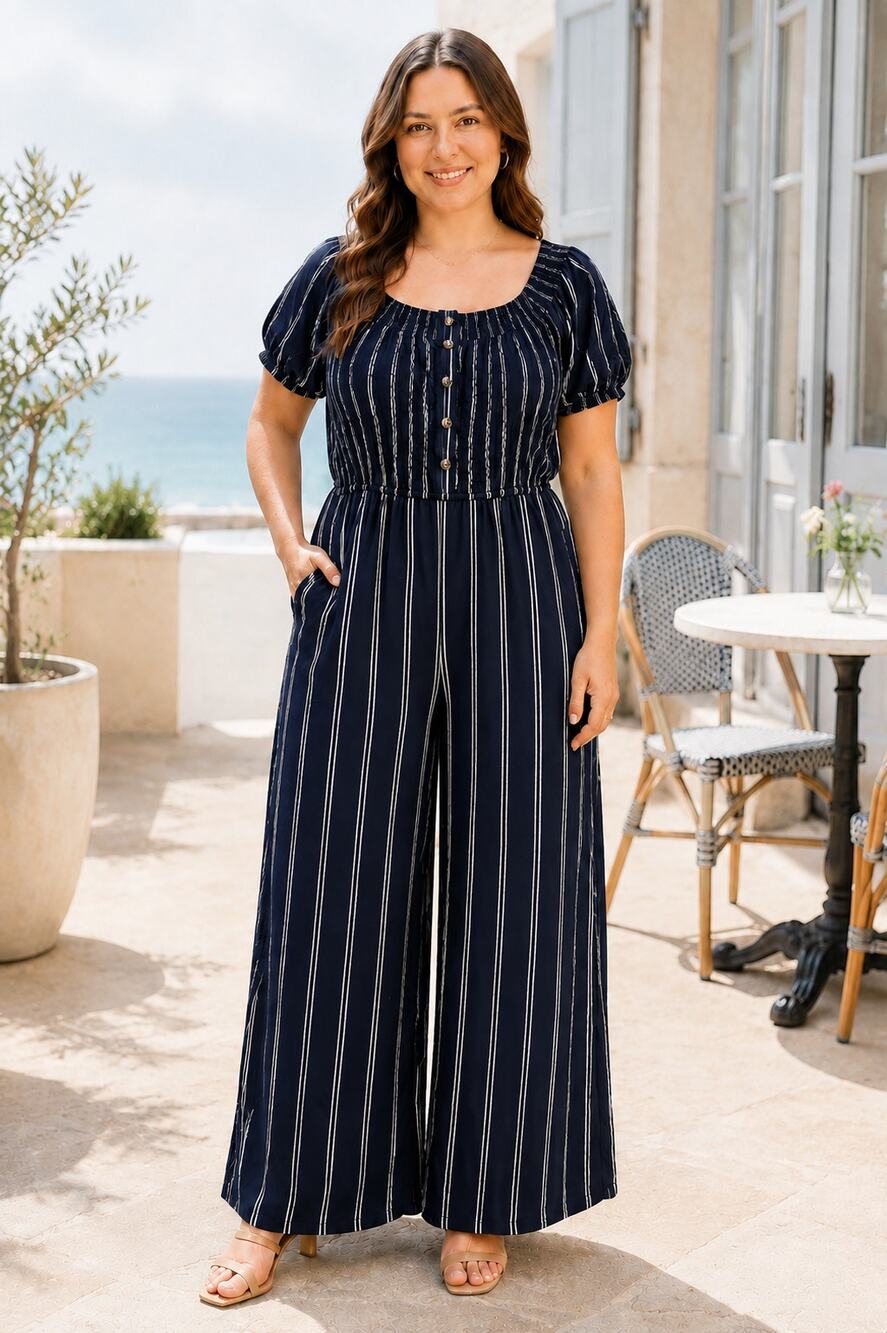 Streetwear Society Navy Striped Wide Leg Jumpsuit Size XL